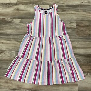 Gap Dress Womens Large Pink Blue Striped Sleeveless Sundress Pockets Tiered L